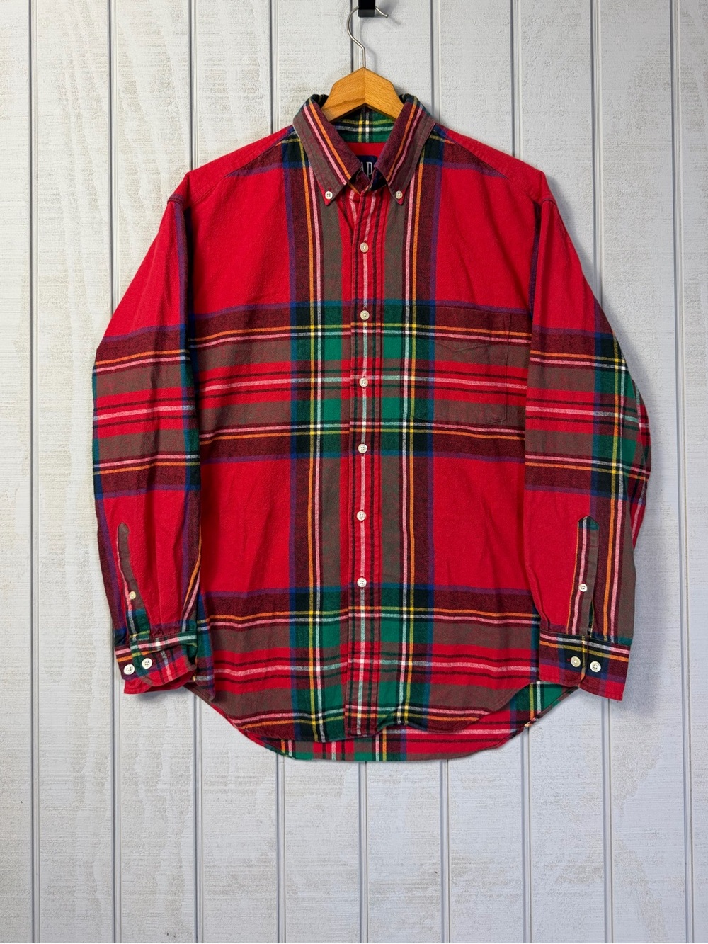 Vintage Gap Shirt Men Medium Red Flannel Button Down 90s Holiday Plaid Outdoors